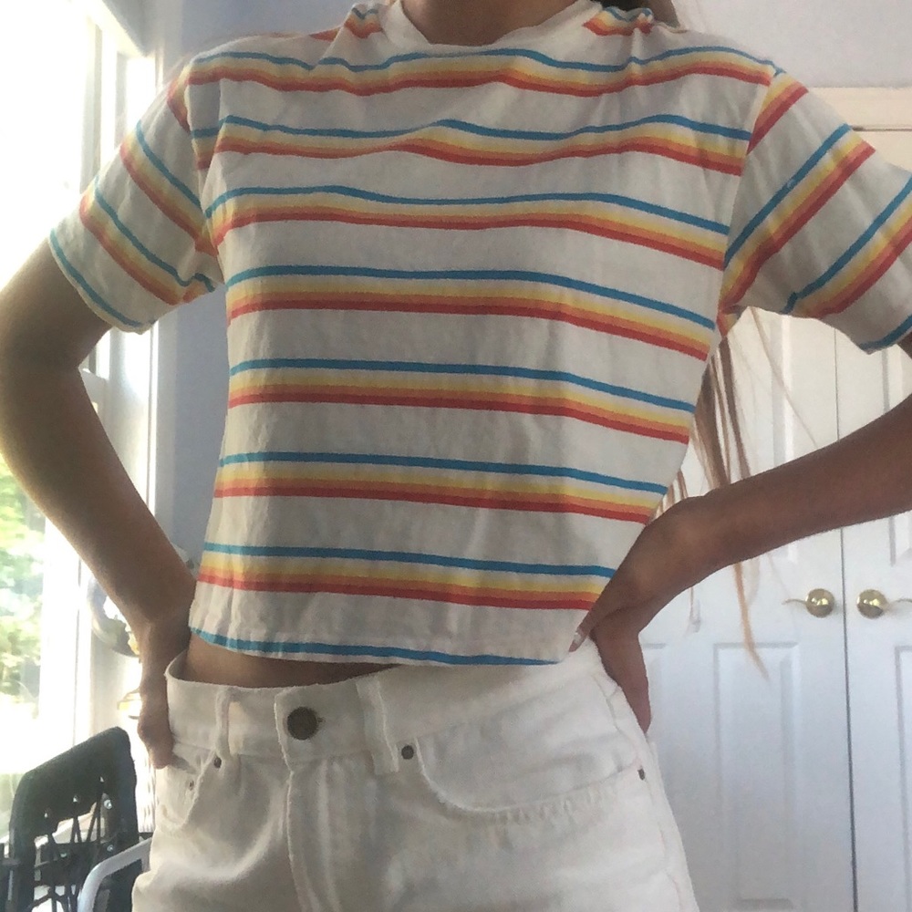 Rainbow striped cropped t size xs